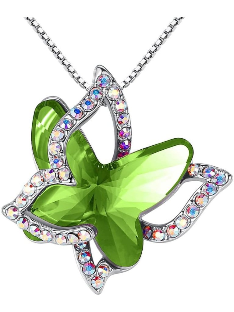Elegant Butterfly Birthstone Crystal Necklace, Silver Tone Pendant Jewelry, Gift